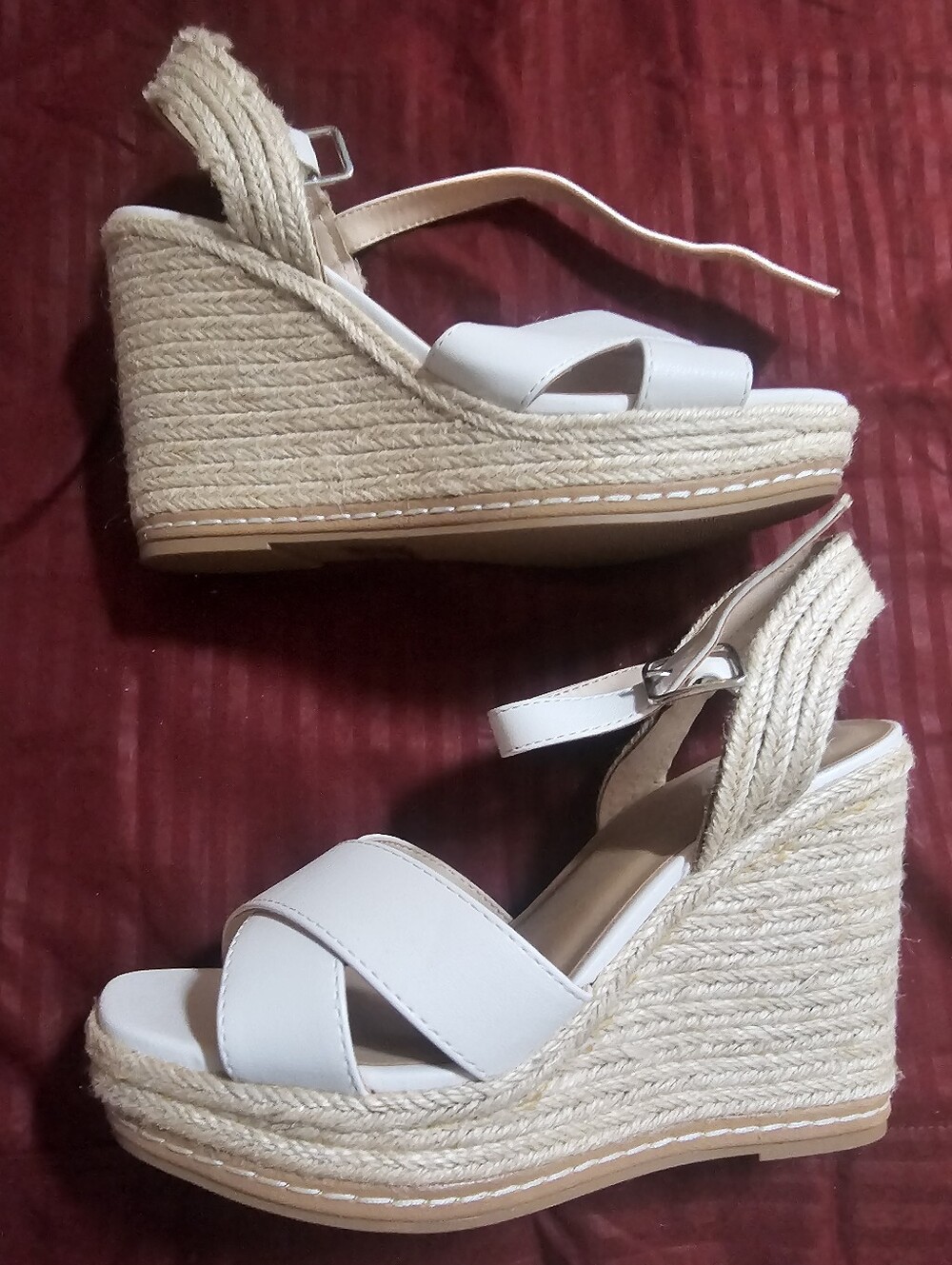 Y-Not? Women’s White Espadrille Wedge Sandals with Ankle Strap